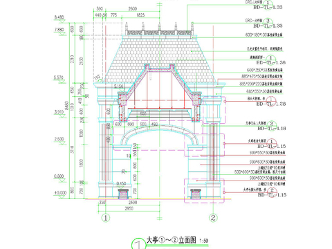  歐式 弧形 入口門樓CAD施工圖 