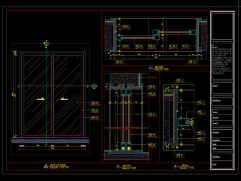  铝合金推拉门CAD节点大样 