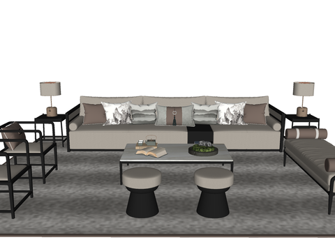  新中式风格 组合沙发cad大样图 