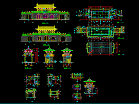  仿古山门建筑cad施工图 
