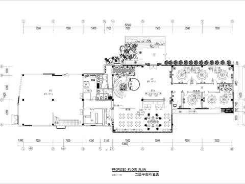  2000㎡森林餐厅cad平面图 