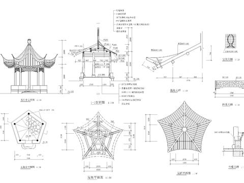  五角亭cad大样图 