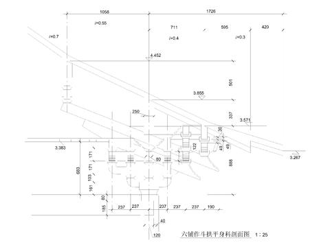  六铺作斗拱平身科剖面图 