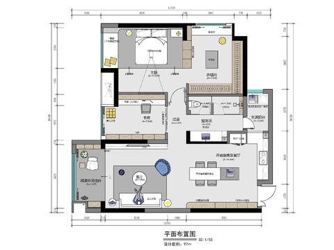  97㎡私宅家装平面方案图 家装 私宅 彩平 样板房 公寓cad施工图 