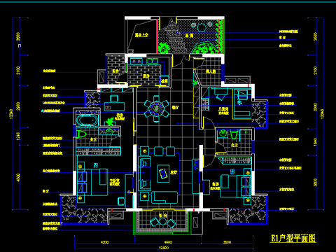  户型样板房cad施工图 