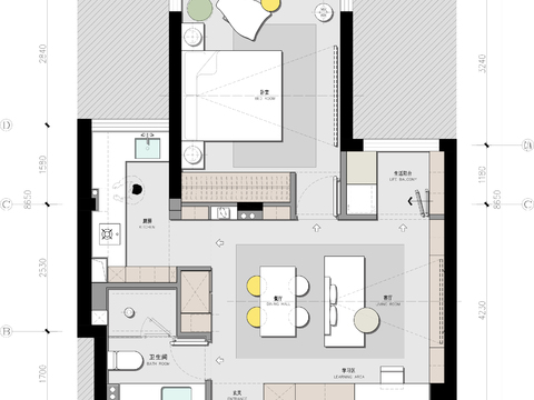  精品户型改造案例-一居室cad施工图 