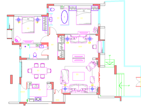  武汉赛洛城C户型样板房CAD施工图 