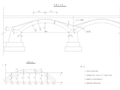  三跨石拱橋cad施工圖 