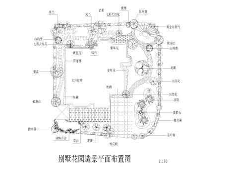  别墅花园造景cad平面图 