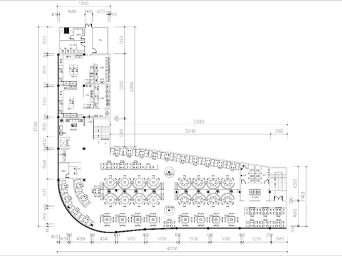  800㎡现代火锅店cad平面图 