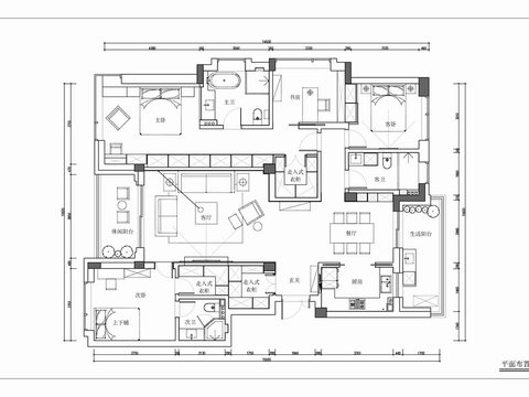  180㎡家裝大平層cad施工圖 