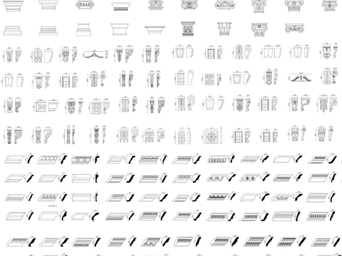  家具素材罗马柱浮雕欧式构件CAD图库 