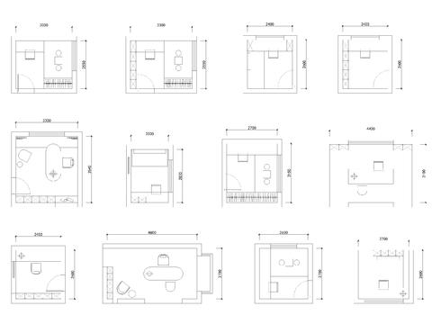  最常用书房布局模块cad图库 