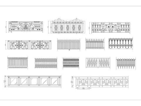  铁艺栏杆图例合集cad图库 