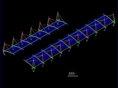  膜结构汽车棚结构施工CAD立面图 
