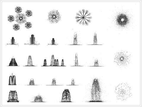  景观水池喷泉水景小品cad图库 
