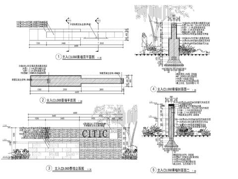  主入口logo墙 景墙cad施工图 