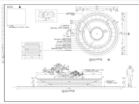  圆盘花坛水景细部节点大样 