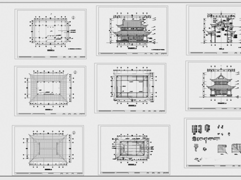  古建筑 寺庙 寺院 大殿 四合院cad施工图 
