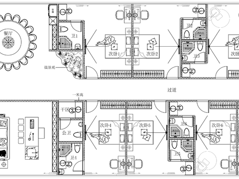  厂区宿舍楼cad平面图 
