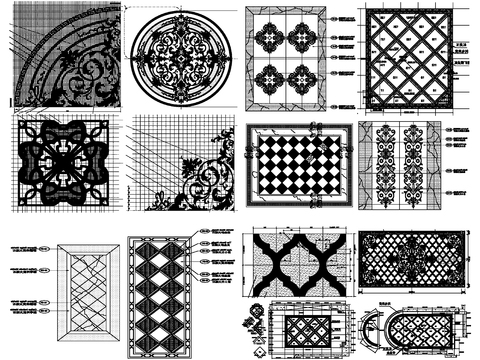  地拼地面拼花设计cad图库 