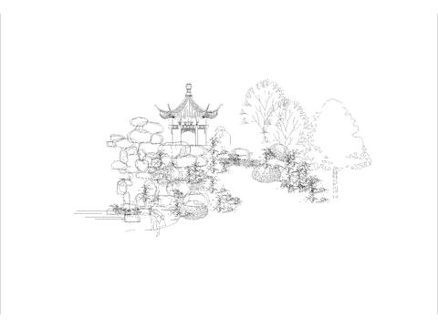  园林景观小品 假山 亭子立面 侧面剖面cad大样图 