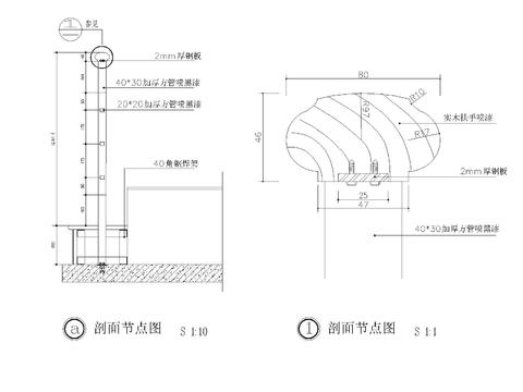  铝塑板​栏河 石材 钢制栏杆cad大样图 