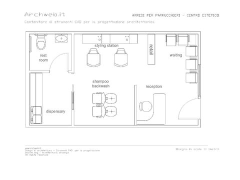  美發(fā)店平面cad施工圖 