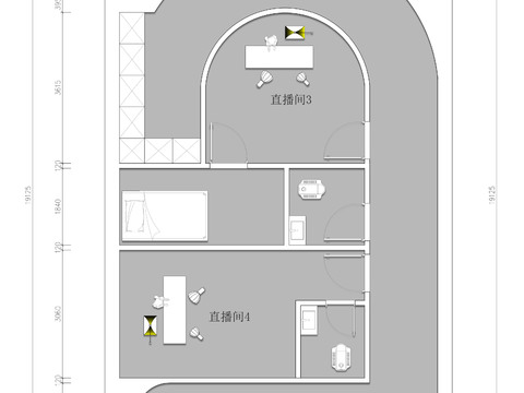  直播间网红培训基地cad平面图 