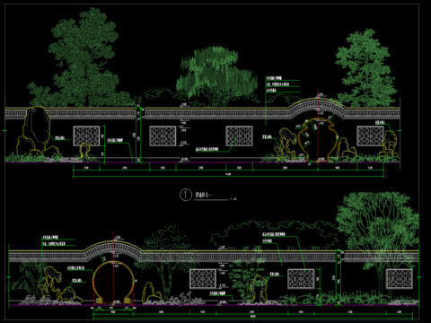  中式园林景墙cad大样图 