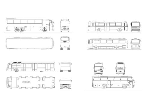  高質(zhì)量校車大巴三視圖cad圖庫(kù) 