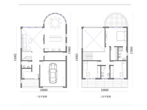  344m²两层自建别墅cad平面图 