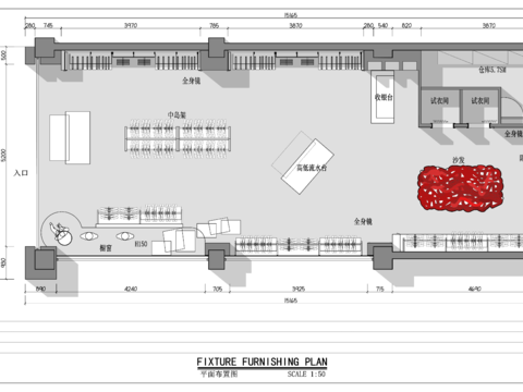  服装专卖店cad平面图 