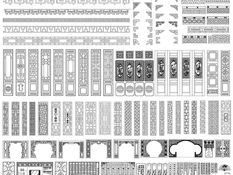  中式元素禅意古典雕花素材CAD施工图 