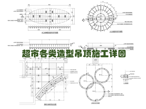  超市各类造型吊顶施工详图 异形吊顶 圆形吊顶 弧形吊顶 轨道cad大样图 