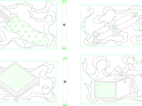  中式彩画图块四文 