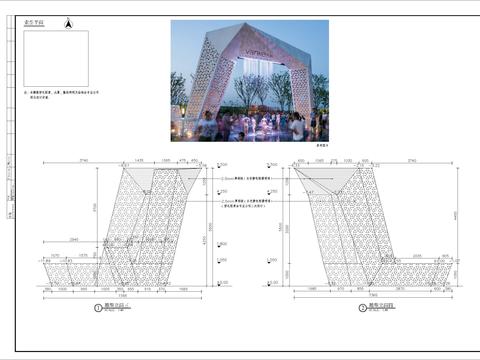  造型廊架水景细部CAD施工图 