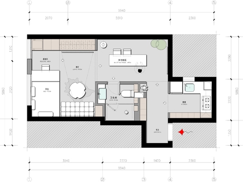  精品户型改造案例-一居室cad施工图 