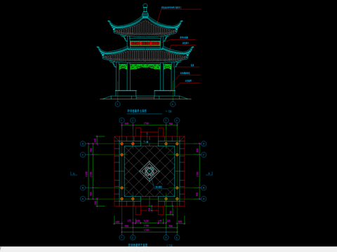  亭子cad立面圖 