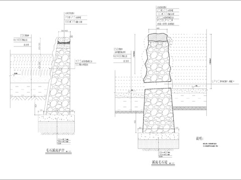  美丽乡村-乡村振兴项目毛石挡土墙CAD施工图 