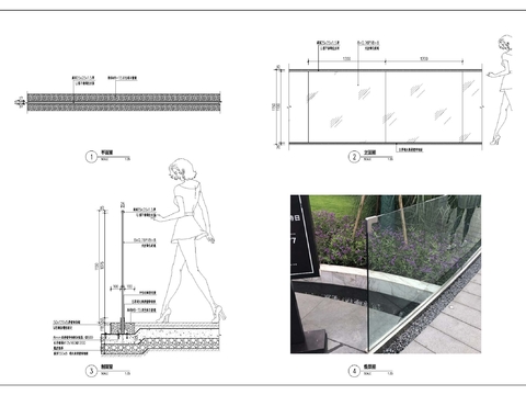  玻璃栏杆cad大样图 