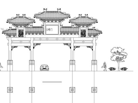  四柱七樓牌樓cad施工圖 