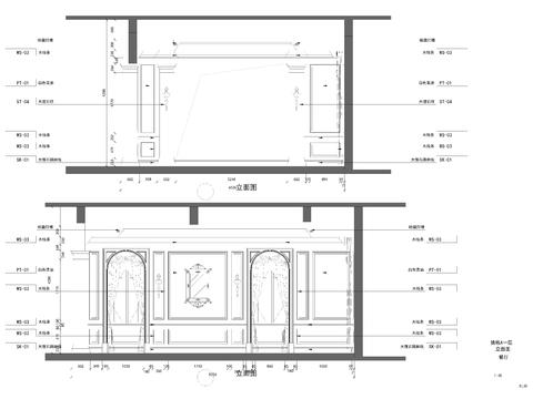  簡(jiǎn)歐別墅一層餐廳立面圖 