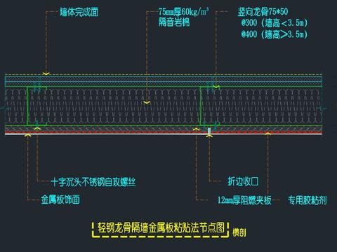  轻钢龙骨墙体cad大样图 
