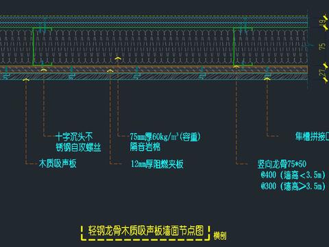  轻钢龙骨墙体cad大样图 