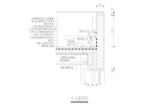  女儿墙压顶及泛水CAD施工图 