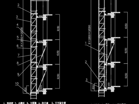  高层办公楼塔楼电动自生爬架cad施工图 