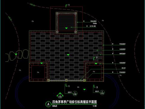  四角茅草亭cad施工圖 
