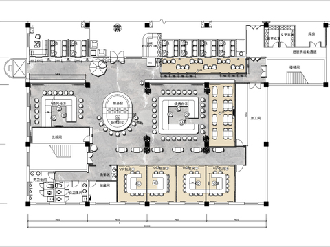  700㎡铁板烧餐厅cad平面图 