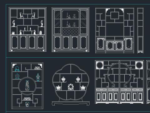  中式博古架酒柜cad图库 